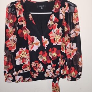 Madewell Black and Red Floral Blouse